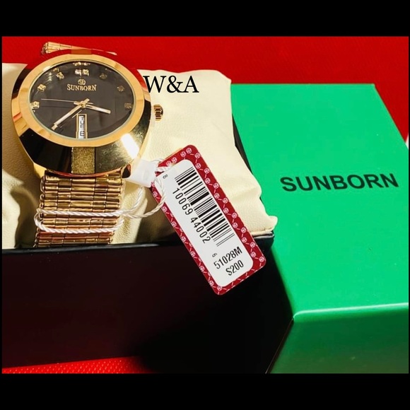 Brand New With Box Men’s 14K Gold Plated Lab Diamond SUNBORN SWISS 51028M Watch - Picture 2 of 4